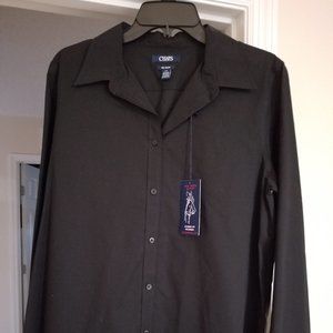 Women's Chaps Classic Fit Black Non-Iron Dress Shirt Size Large (NWT)